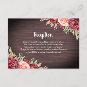 Rustic Burgundy Floral Watercolor Wedding Enclosure Card