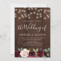 rustic burgundy floral wedding invitation