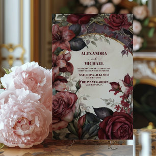 Rustic Burgundy Floral Wedding Invitation