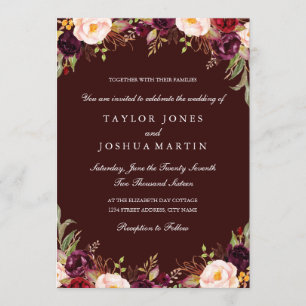 Rustic Burgundy Floral Wedding Invitation