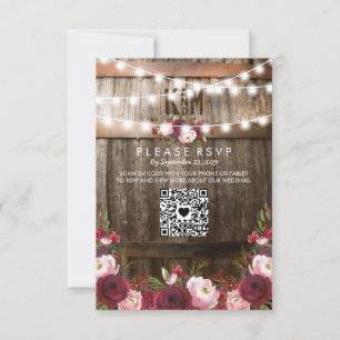Rustic Burgundy Floral Wedding QR RSVP
