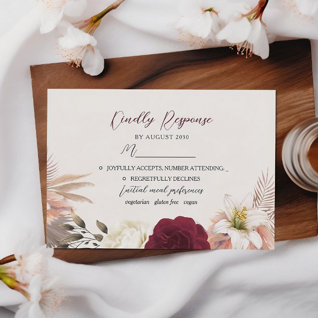 Rustic Burgundy & Floral Wedding RSVP Card (Creator Uploaded)