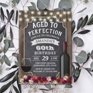 Rustic Burgundy Floral Wine Barn Wood Birthday Invitation