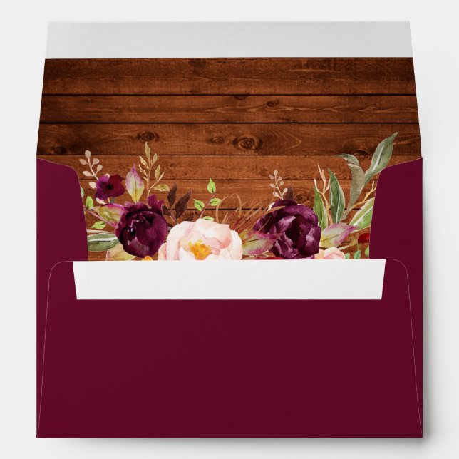 Rustic Burgundy Floral Wood Invitation Envelope (Back (Bottom))