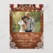 Rustic Burgundy Floral Wood Lights Lace Photo