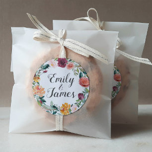 Rustic Burgundy Floral Wreath Wedding Monogram Classic Round Sticker