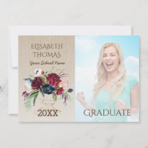 Rustic Burgundy Flowers Burlap Photo Graduation