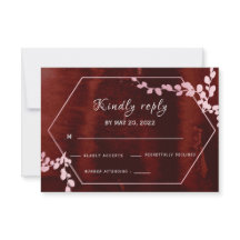 Rustic Burgundy Geometric Pink Floral RSVP