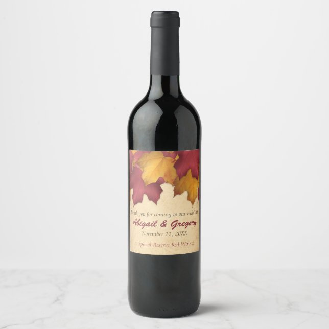 Rustic Burgundy Gold Autumn Wine Bottle Label (Front)