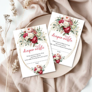 Rustic Burgundy Gold Floral Diaper Raffle Card
