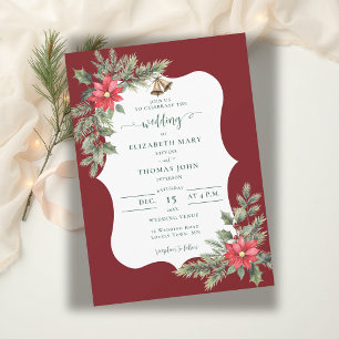 Rustic Burgundy Green Botanical Winter Wedding Invitation