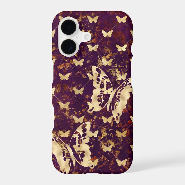 Rustic Burgundy Grunge Butterflies iPhone 14 Cases (Back)