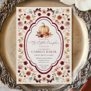Rustic Burgundy Little Pumpkin Baby Shower Invitation