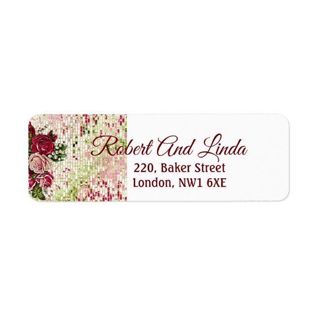 Rustic Burgundy Maroon Roses Floral Art Address (Front)