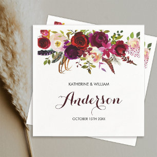 Rustic Burgundy Marsala Chic Floral Wedding Napkin