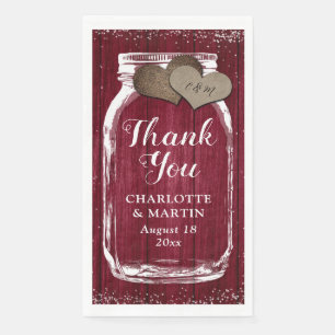 Rustic Burgundy Mason Jar Wood Thank You Wedding Napkin