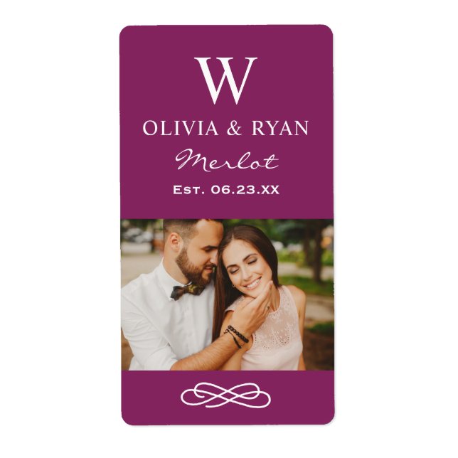 Rustic Burgundy Monogram Wine Wedding Favour (Front)