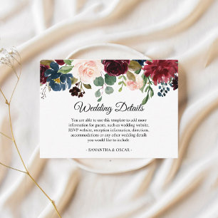 Rustic Burgundy Navy Blue & Red Beauty Flowers Enclosure Card