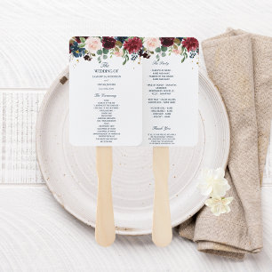 Rustic Burgundy Navy Blue & Red Beauty Flowers  Hand Fan