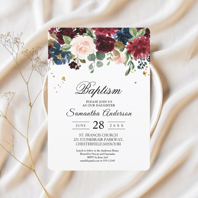 Rustic Burgundy Navy Blue & Red Beauty Flowers  Invitation (Creator Uploaded)