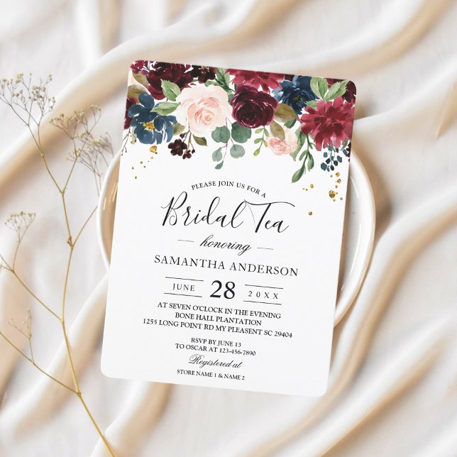 Rustic Burgundy Navy Blue & Red Beauty Flowers  Invitation (Creator Uploaded)