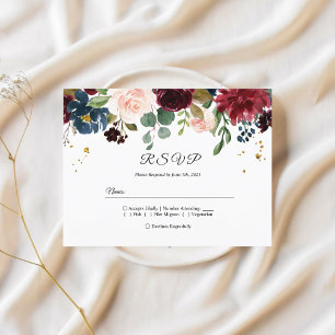 Rustic Burgundy Navy Blue & Red Beauty Flowers  Invitation Postcard