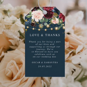 Rustic Burgundy Navy Blue & Red  Flowers  & Lights Gift Tags