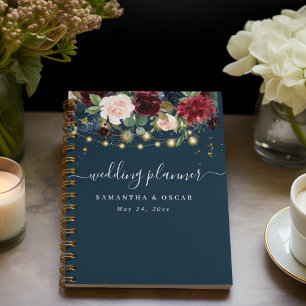 Rustic Burgundy Navy Blue & Red Flowers & Lights Planner