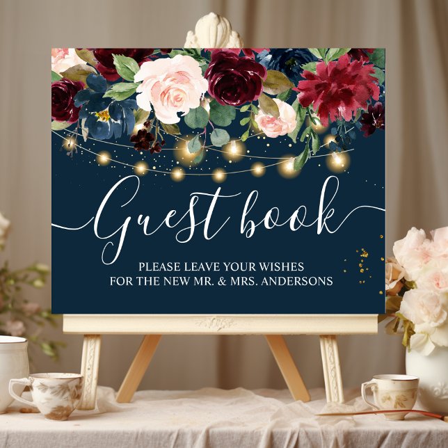 Rustic Burgundy Navy Blue & Red  Flowers & Lights Poster (Creator Uploaded)