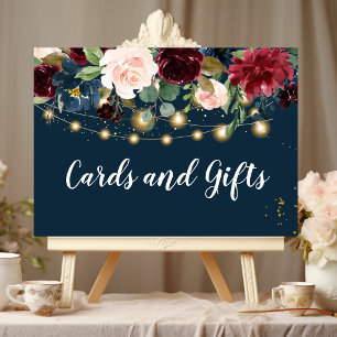 Rustic Burgundy Navy Blue & Red Flowers & Lights Poster