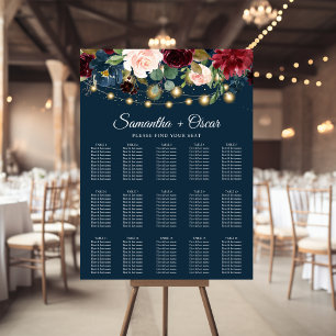 Rustic Burgundy Navy Blue & Red Flowers & Lights Poster