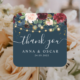 Rustic Burgundy Navy Blue & Red  Flowers  & Lights Square Sticker