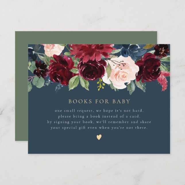 Rustic Burgundy & Navy Floral Books for Baby Card (Front/Back)