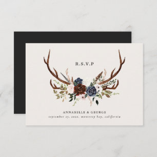 Rustic burgundy navy floral botanical wedding enclosure card
