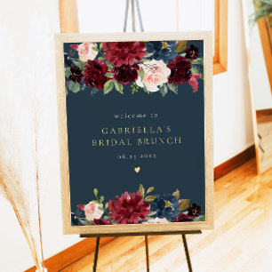 Rustic Burgundy Navy Floral Bridal Brunch Welcome Poster