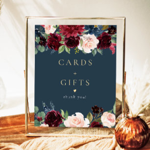 Rustic Burgundy & Navy Floral Cards and Gifts Sign