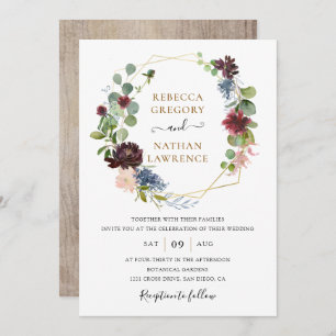 Rustic Burgundy Navy Floral Geometric Wedding Invitation