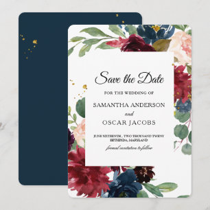 Rustic Burgundy & Navy Floral Save The Date