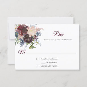Rustic Burgundy Navy Gold Watercolor Floral RSVP Card