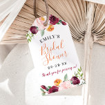 Rustic Burgundy Orange Fall Floral Bridal Shower Gift Tags<br><div class="desc">Wedding bridal shower favour tags feature a rustic summer or fall floral watercolor frame design with beautiful roses,  dahlias,  peony flowers,  and greenery,  in a gorgeous autumn palette of burgundy red,  golden yellow,  peach orange,  blush pink,  and shades of green.</div>
