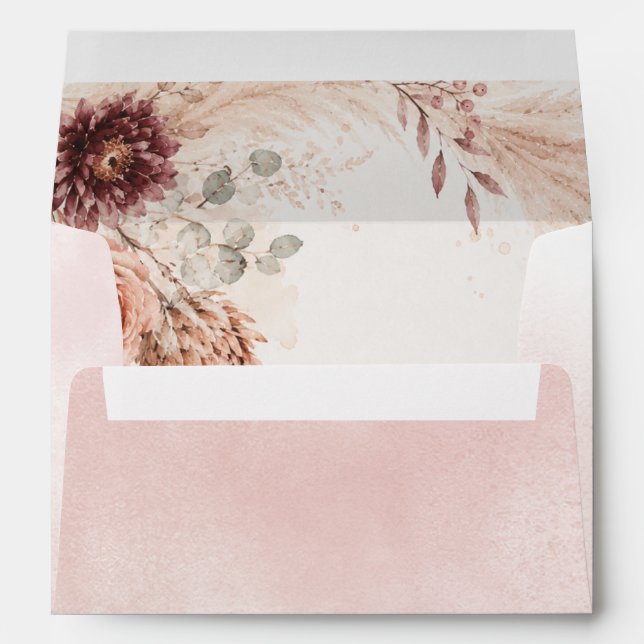 Rustic Burgundy Pampas Floral Fall Wedding Envelope (Back (Bottom))