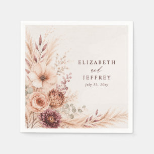 Rustic Burgundy Pampas Floral Fall Wedding Napkin