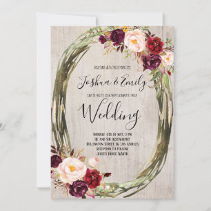 Rustic Burgundy Peony Floral Wedding Invitation