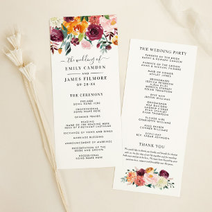 Rustic Burgundy Pink Fall Floral Wedding Ceremony Programme