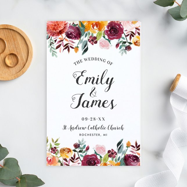 Rustic Burgundy Pink Fall Floral Wedding Programs (Creator Uploaded)