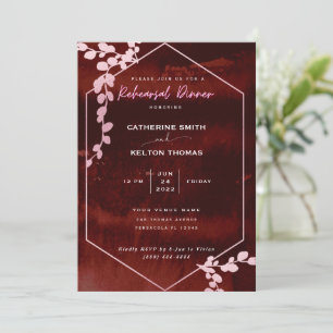 Rustic Burgundy Pink Floral Rehearsal Dinner Invitation