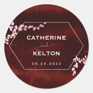 Rustic Burgundy Pink Geometric Floral Classic Round Sticker