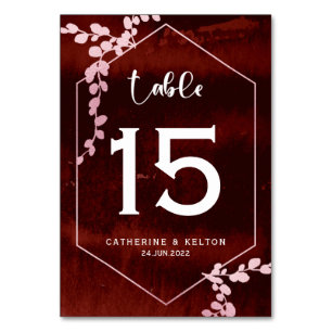 Rustic Burgundy Pink Geometric Floral Wedding Table Number