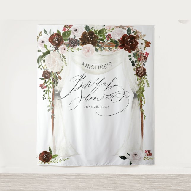 Rustic Burgundy Pink Rose Floral Bridal Shower Tapestry (Front)