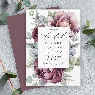 Rustic Burgundy Plum Floral Bridal Shower Invitation